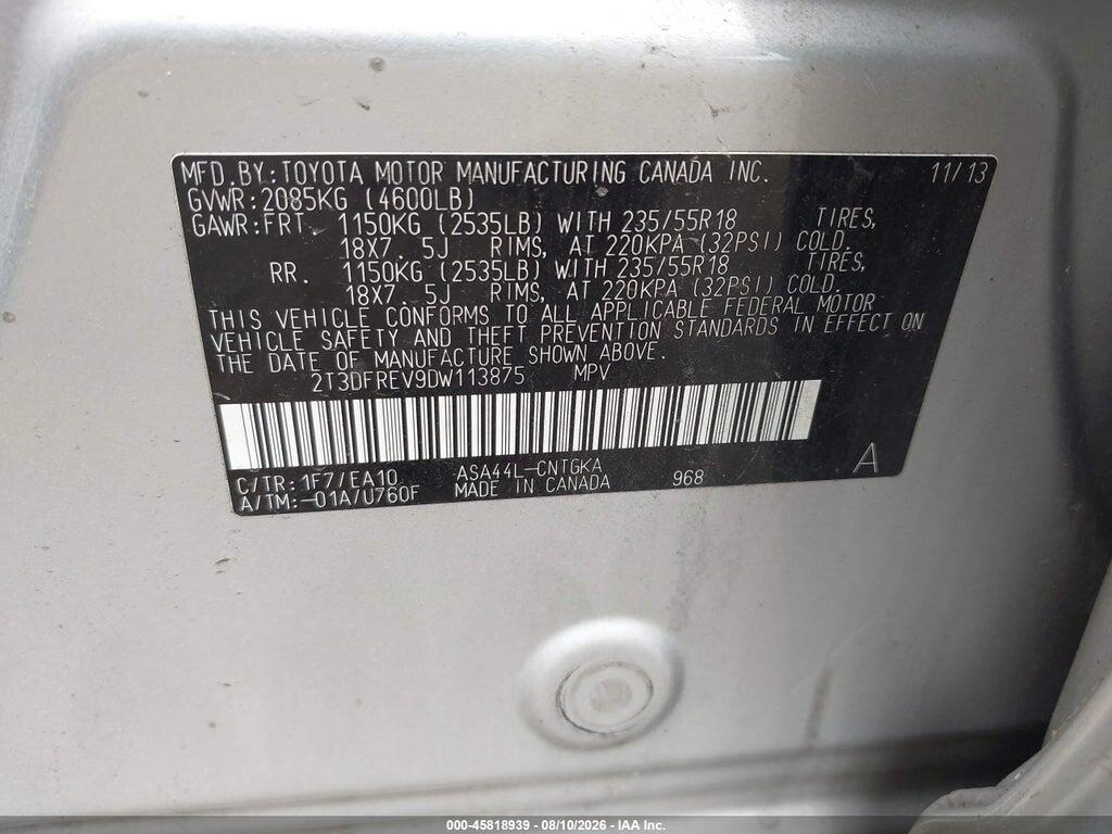 2T3DFREV9DW113875 2013 TOYOTA RAV4 photo no. 9