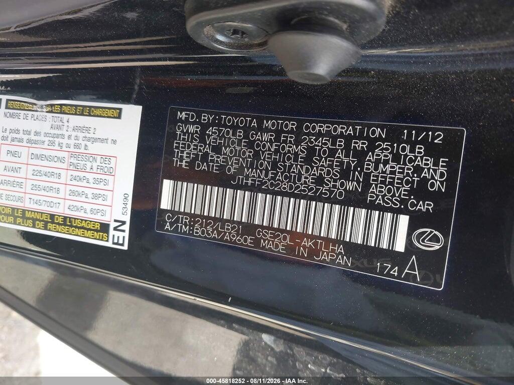 JTHFF2C28D2527570 2013 LEXUS IS 250C photo no. 9