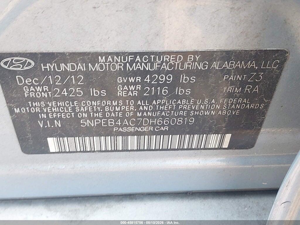 5NPEB4AC7DH660819 2013 HYUNDAI SONATA photo no. 9