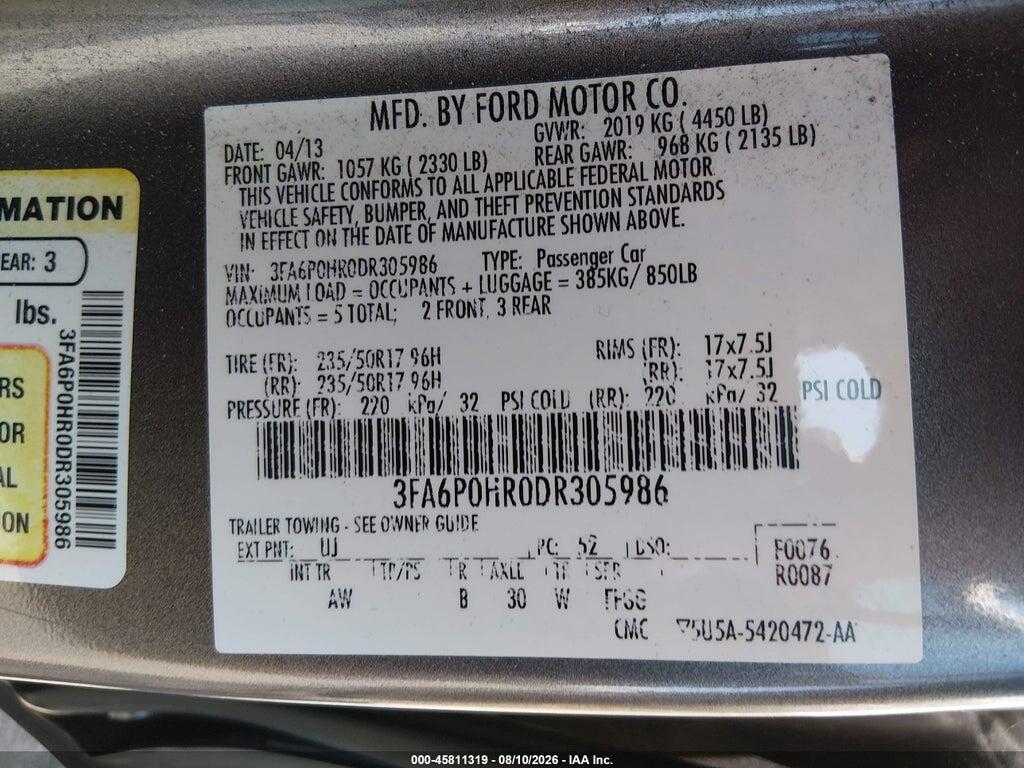 3FA6P0HR0DR305986 2013 FORD FUSION photo no. 9