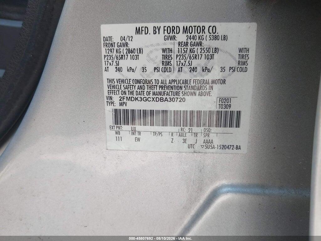 2FMDK3GCXDBA30720 2013 FORD EDGE photo no. 9