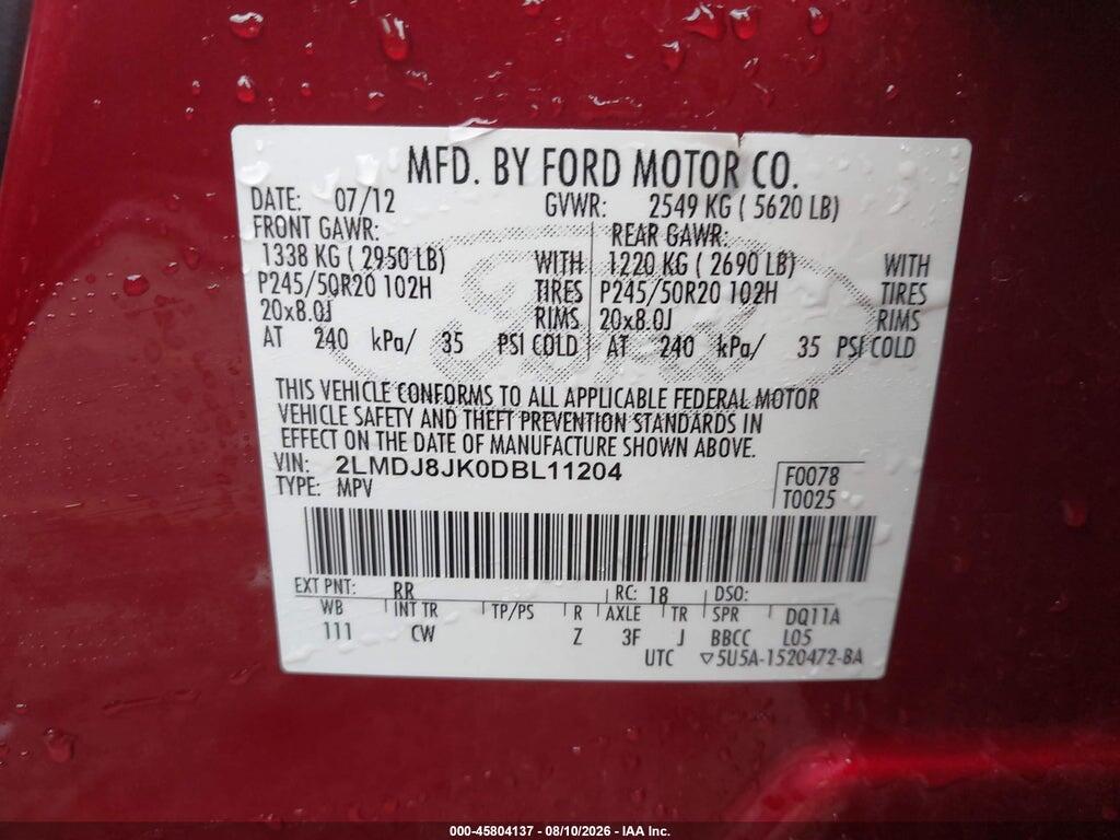 2LMDJ8JK0DBL11204 2013 LINCOLN MKX photo no. 9