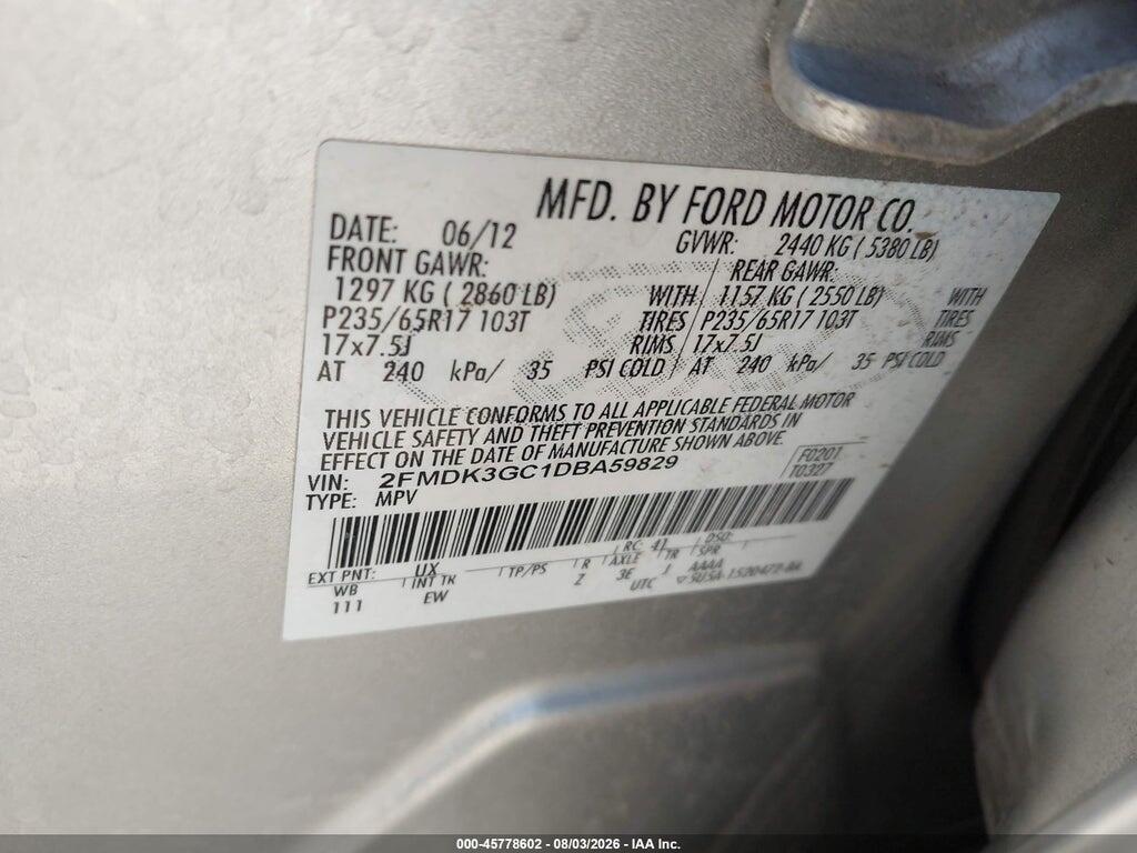 2FMDK3GC1DBA59829 2013 FORD EDGE photo no. 9