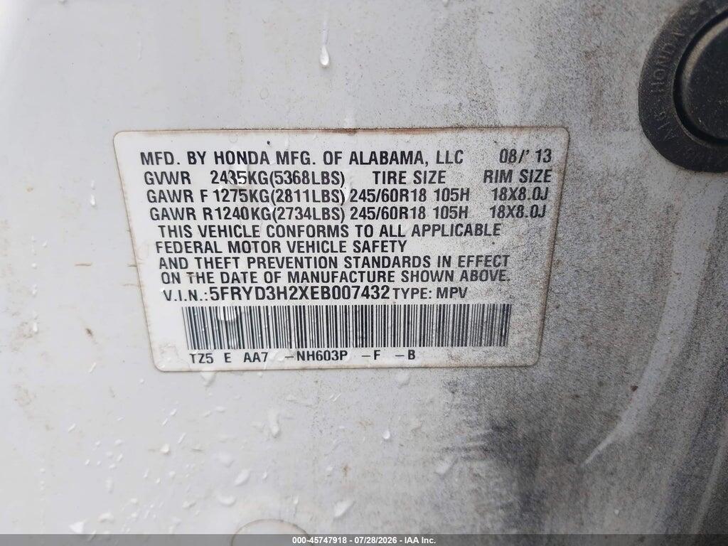 5FRYD3H2XEB007432 2014 ACURA MDX photo no. 9