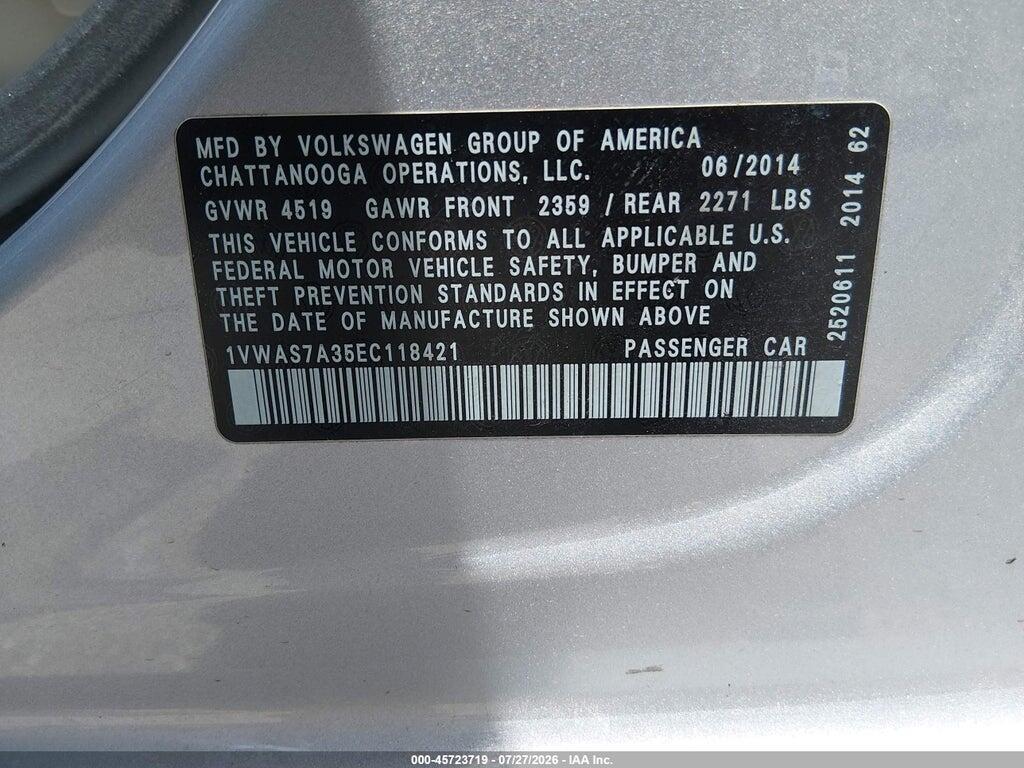 1VWAS7A35EC118421 2014 VOLKSWAGEN PASSAT photo no. 9