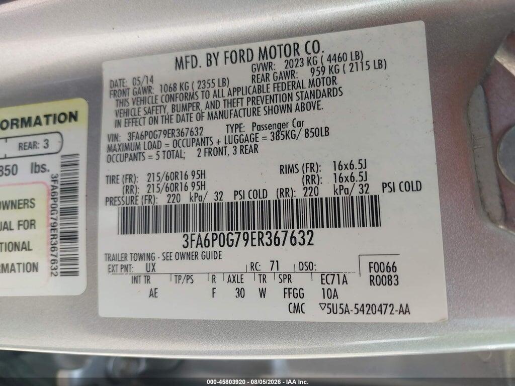 3FA6P0G79ER367632 2014 FORD FUSION photo no. 9