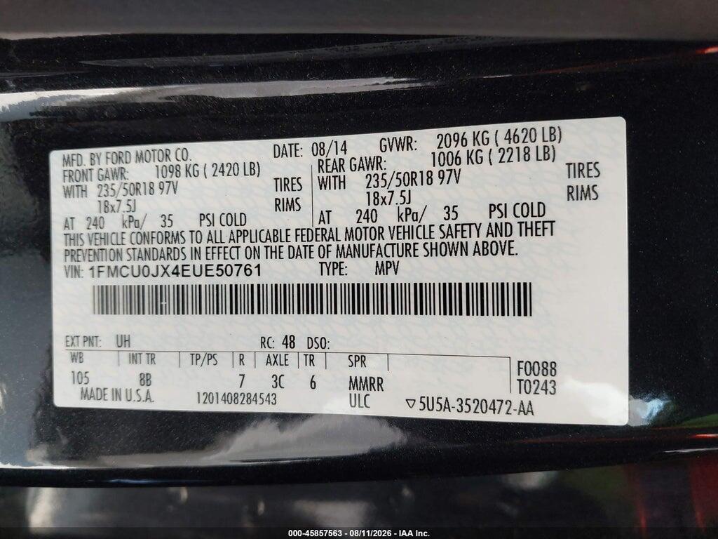 1FMCU0JX4EUE50761 2014 FORD ESCAPE photo no. 9