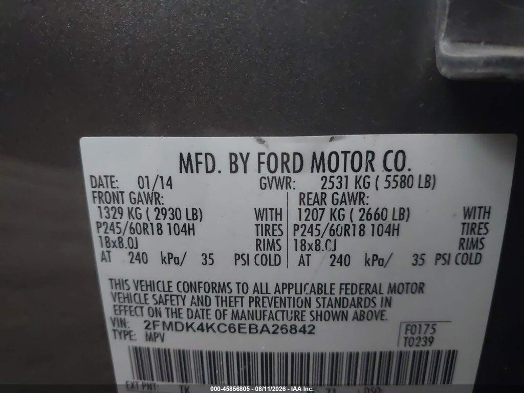 2FMDK4KC6EBA26842 2014 FORD EDGE photo no. 9