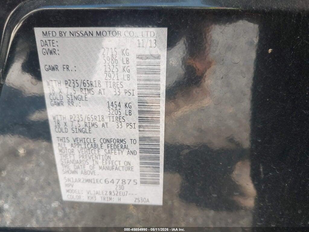 5N1AR2MN1EC647875 2014 NISSAN PATHFINDER photo no. 9