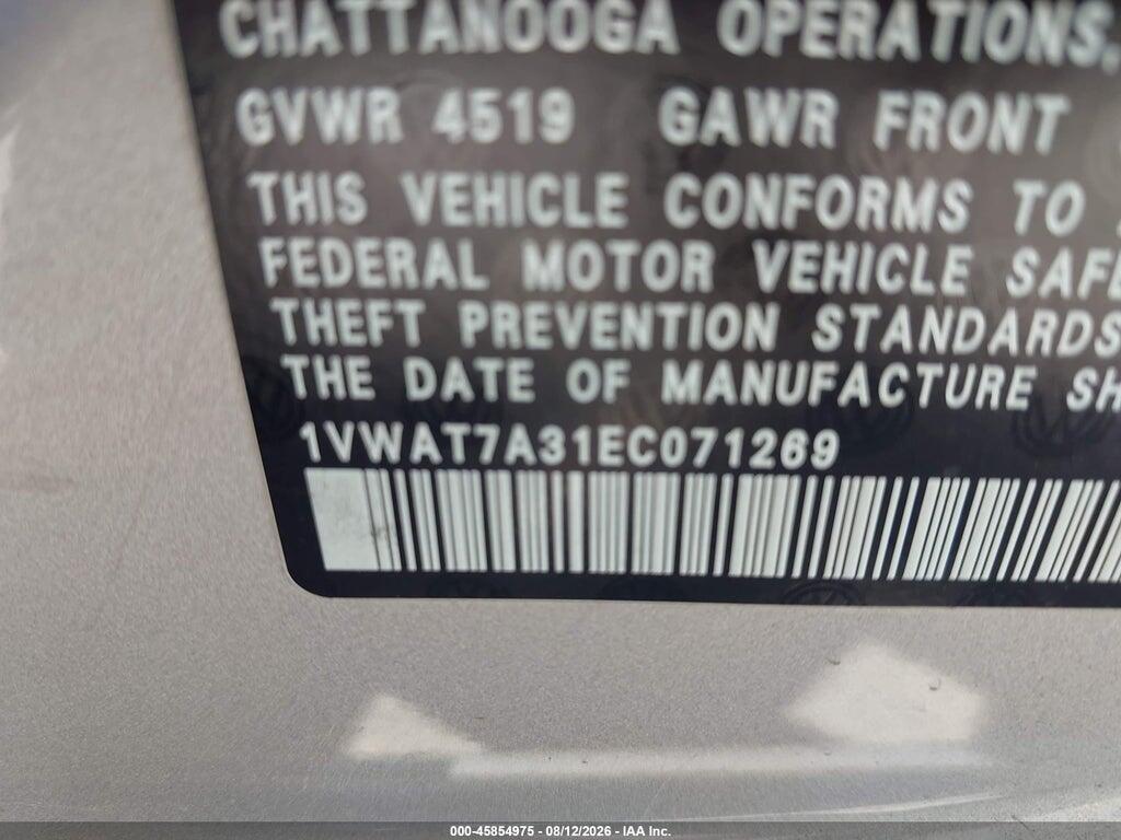 1VWAT7A31EC071269 2014 VOLKSWAGEN PASSAT photo no. 9