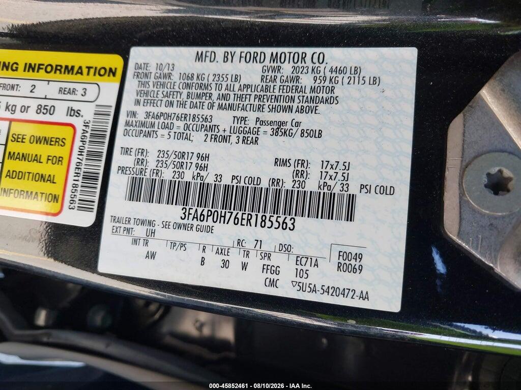 3FA6P0H76ER185563 2014 FORD FUSION photo no. 9
