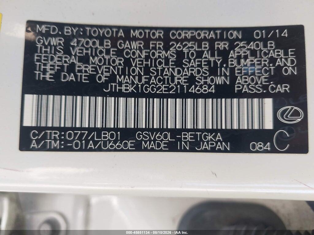 JTHBK1GG2E2114684 2014 LEXUS ES 350 photo no. 9