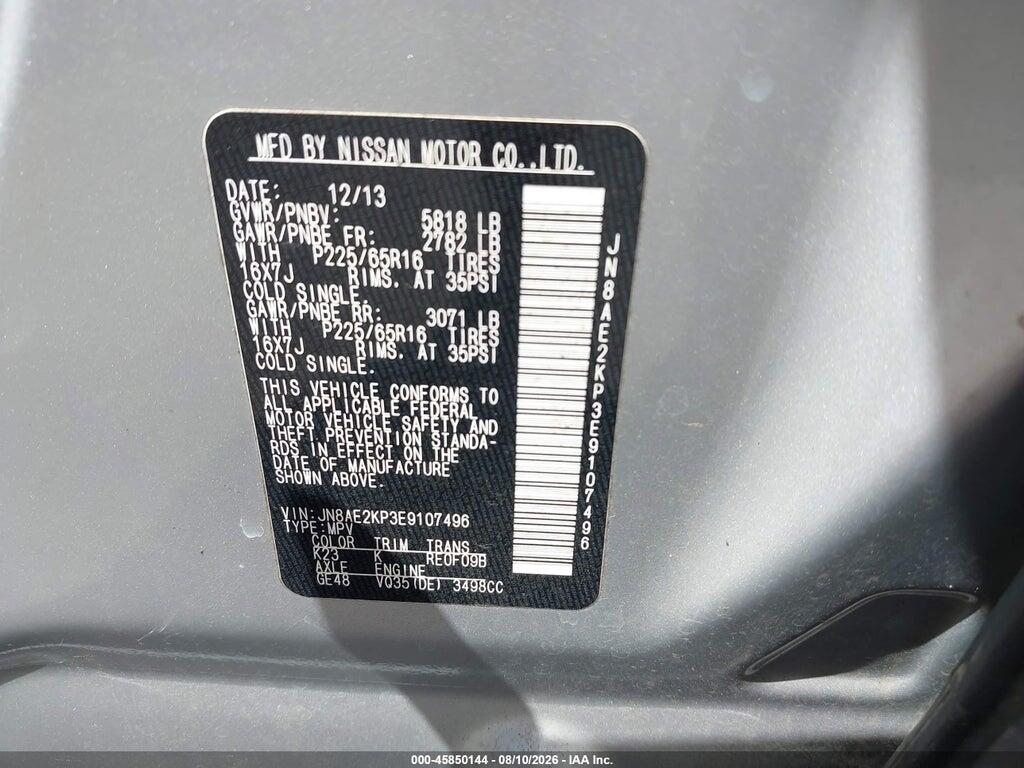 JN8AE2KP3E9107496 2014 NISSAN QUEST photo no. 9