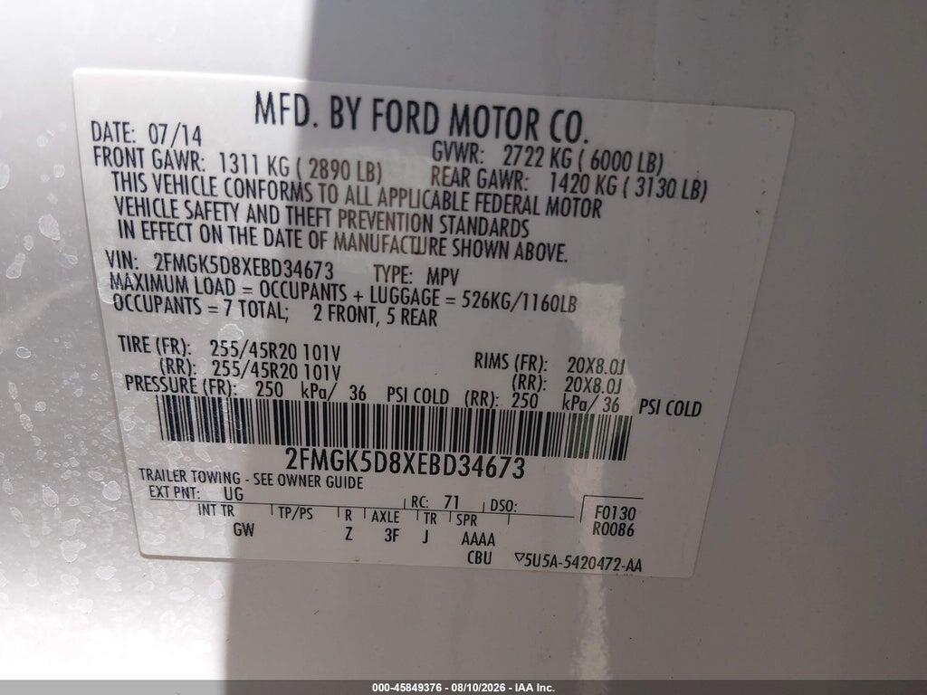 2FMGK5D8XEBD34673 2014 FORD FLEX photo no. 9