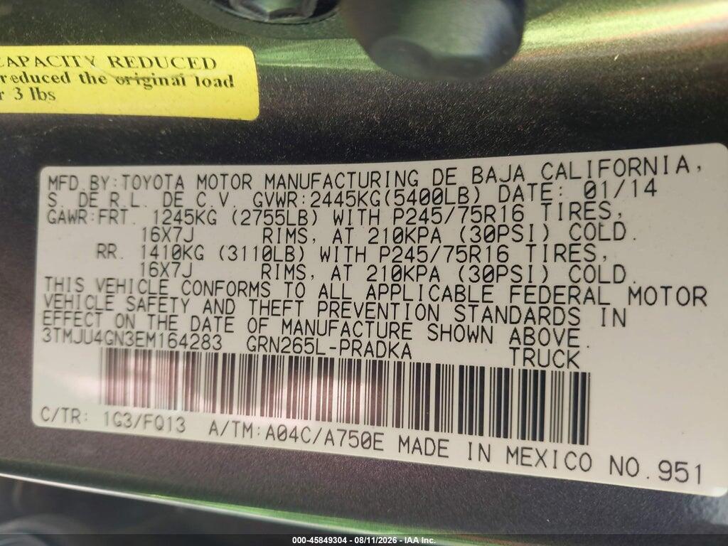 3TMJU4GN3EM164283 2014 TOYOTA TACOMA photo no. 9