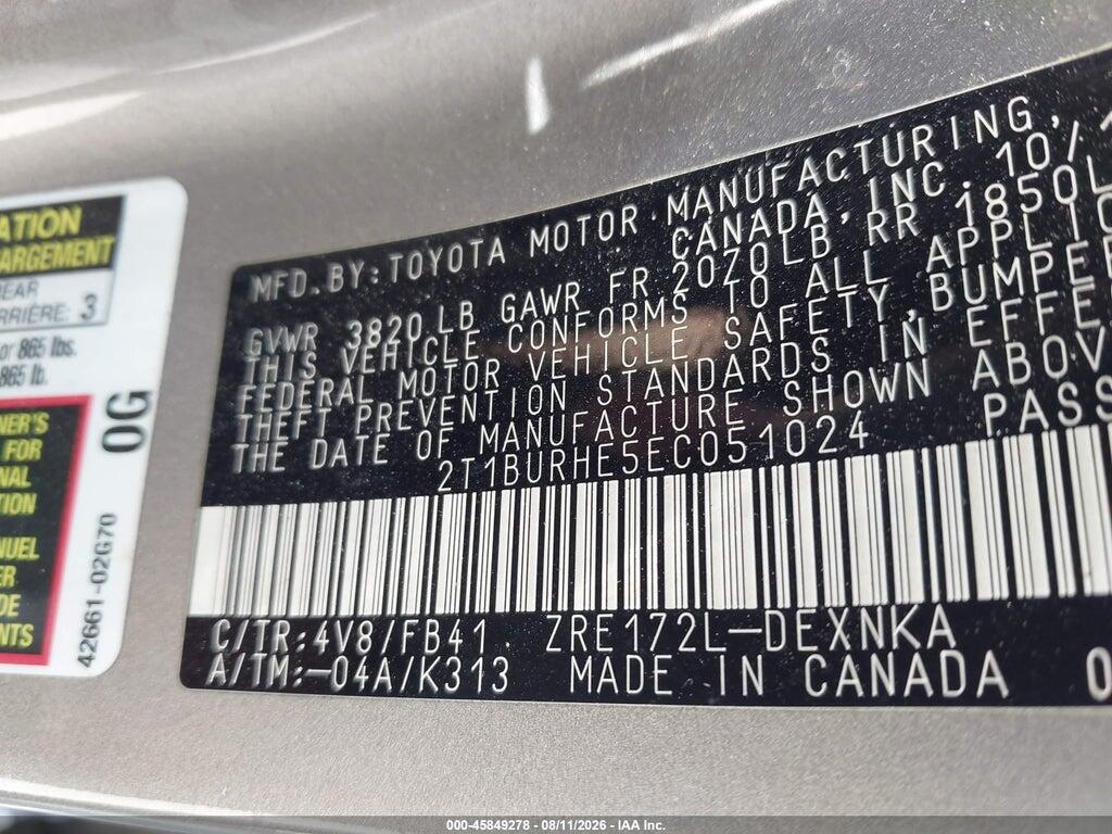 2T1BURHE5EC051024 2014 TOYOTA COROLLA photo no. 9