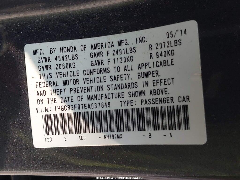1HGCR3F97EA037849 2014 HONDA ACCORD photo no. 9