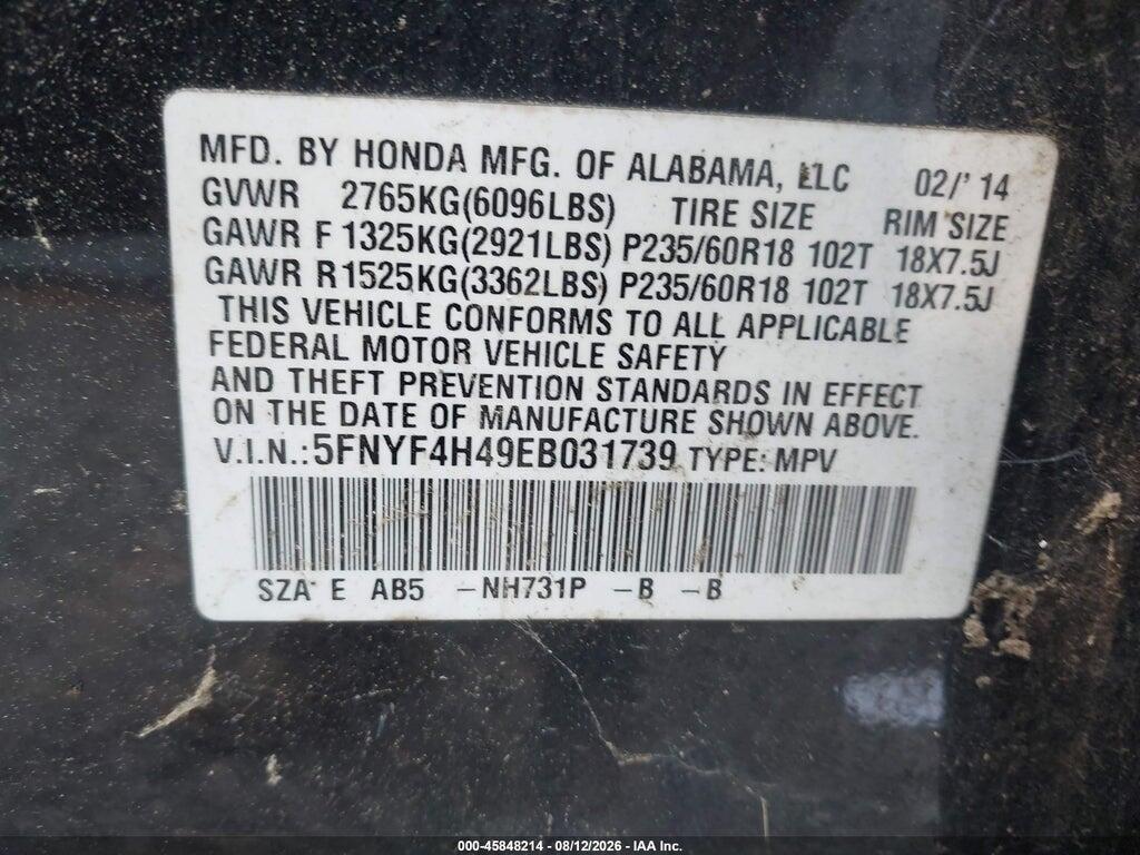 5FNYF4H49EB031739 2014 HONDA PILOT photo no. 9