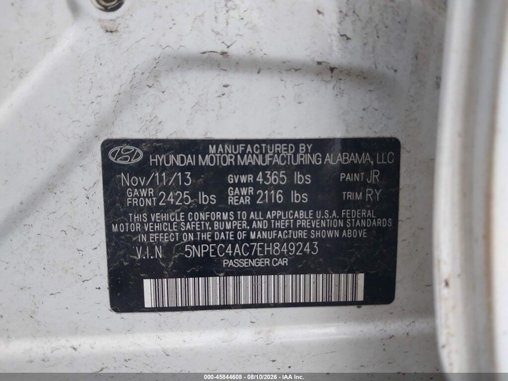 5NPEC4AC7EH849243 2014 HYUNDAI SONATA photo no. 9