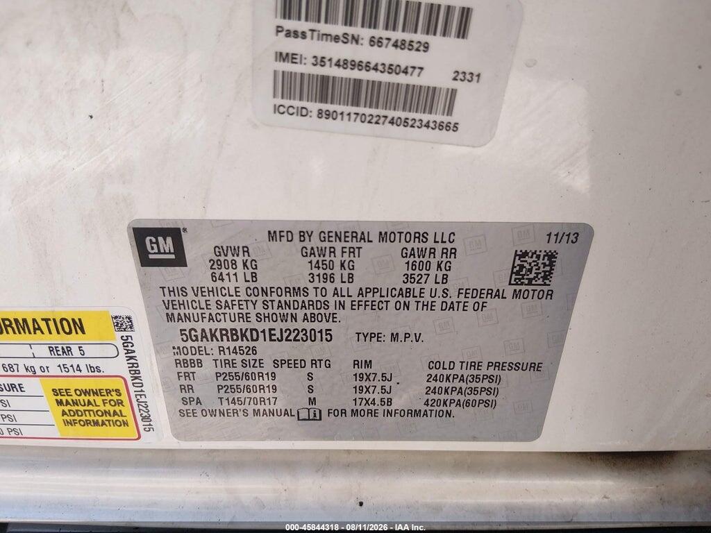 5GAKRBKD1EJ223015 2014 BUICK ENCLAVE photo no. 9