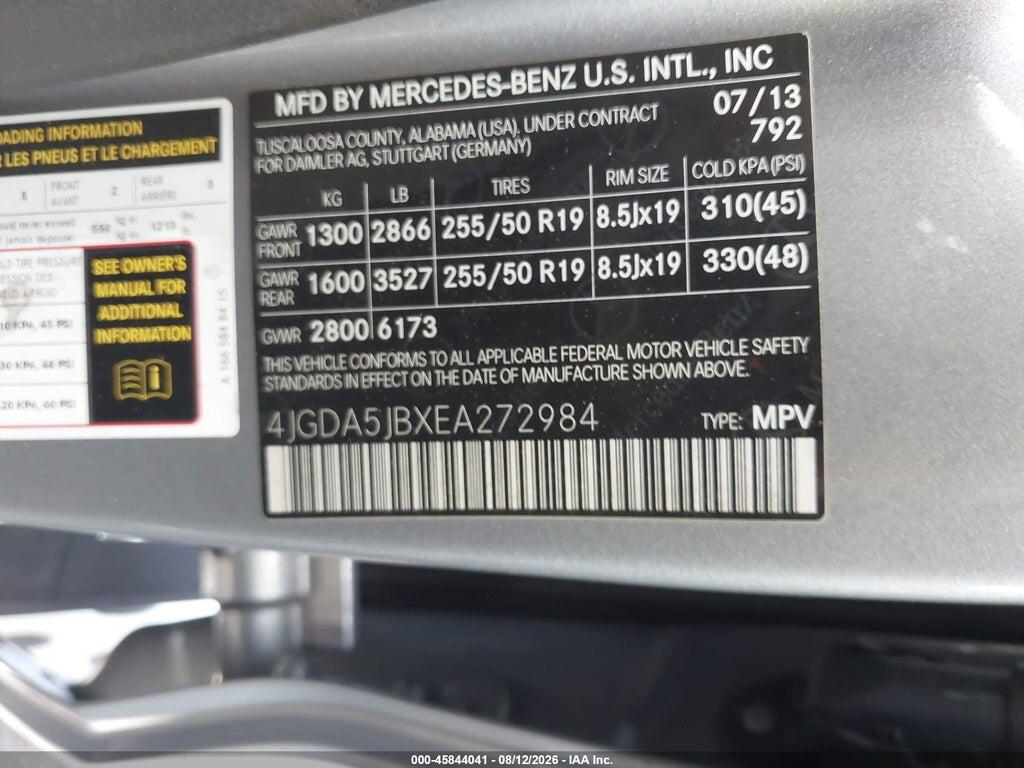 4JGDA5JBXEA272984 2014 MERCEDES-BENZ ML 350 photo no. 9