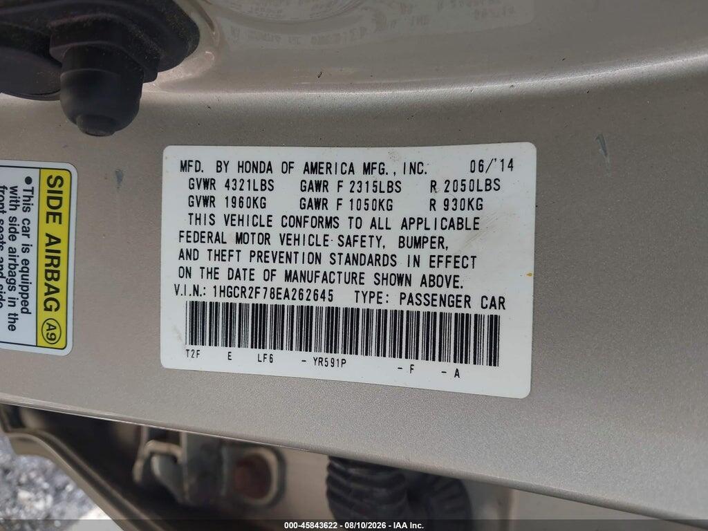 1HGCR2F78EA262645 2014 HONDA ACCORD photo no. 9