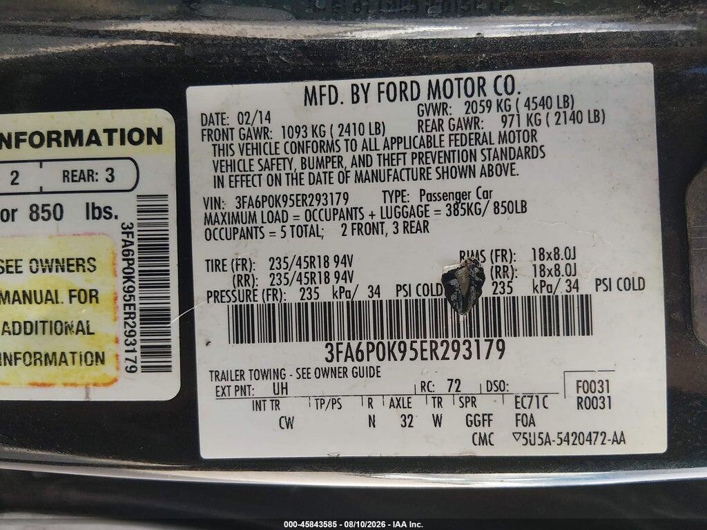 3FA6P0K95ER293179 2014 FORD FUSION photo no. 9