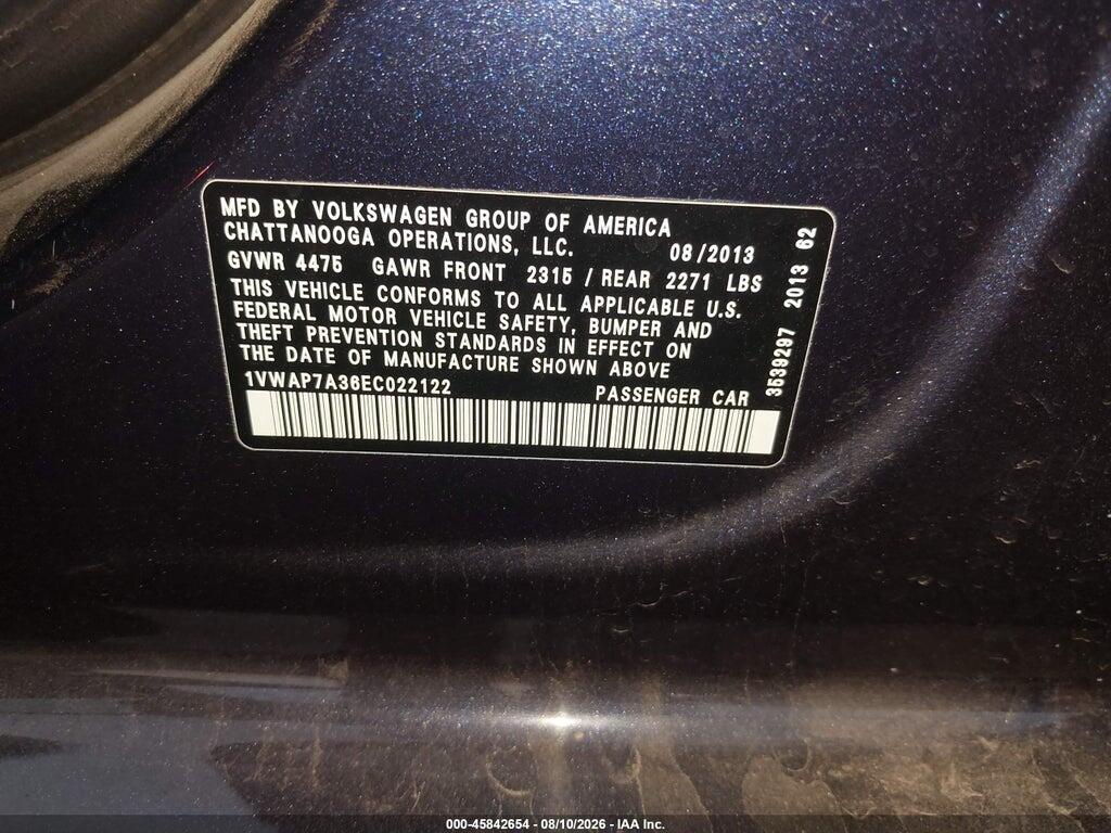1VWAP7A36EC022122 2014 VOLKSWAGEN PASSAT photo no. 9