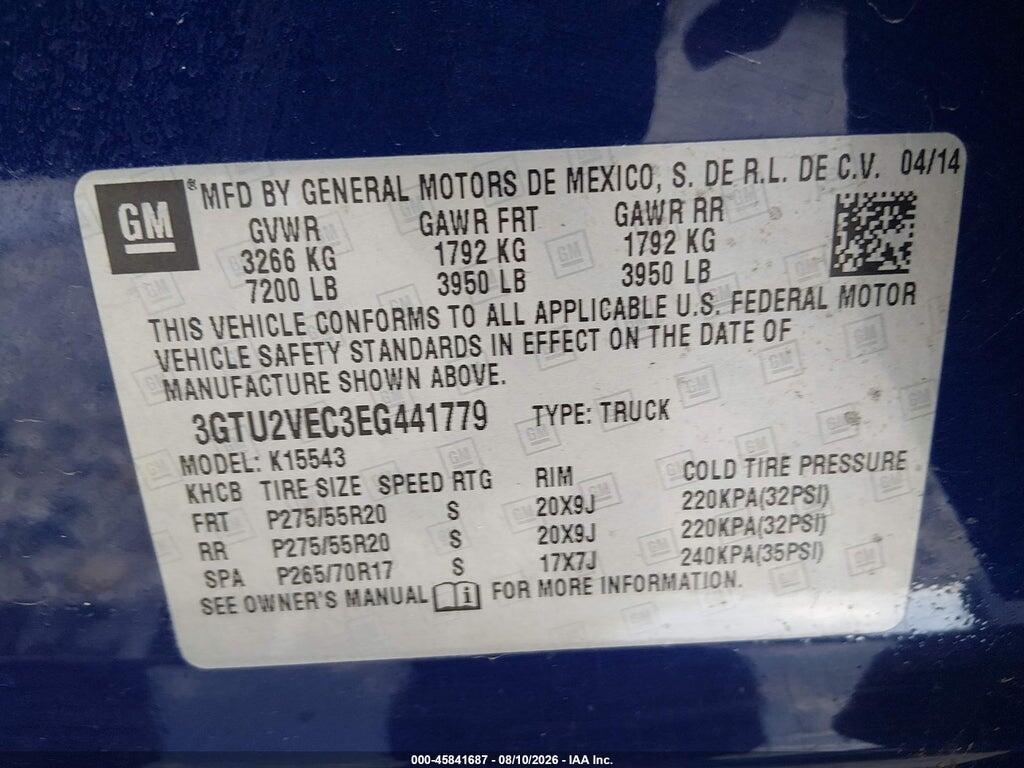 3GTU2VEC3EG441779 2014 GMC SIERRA 1500 photo no. 9