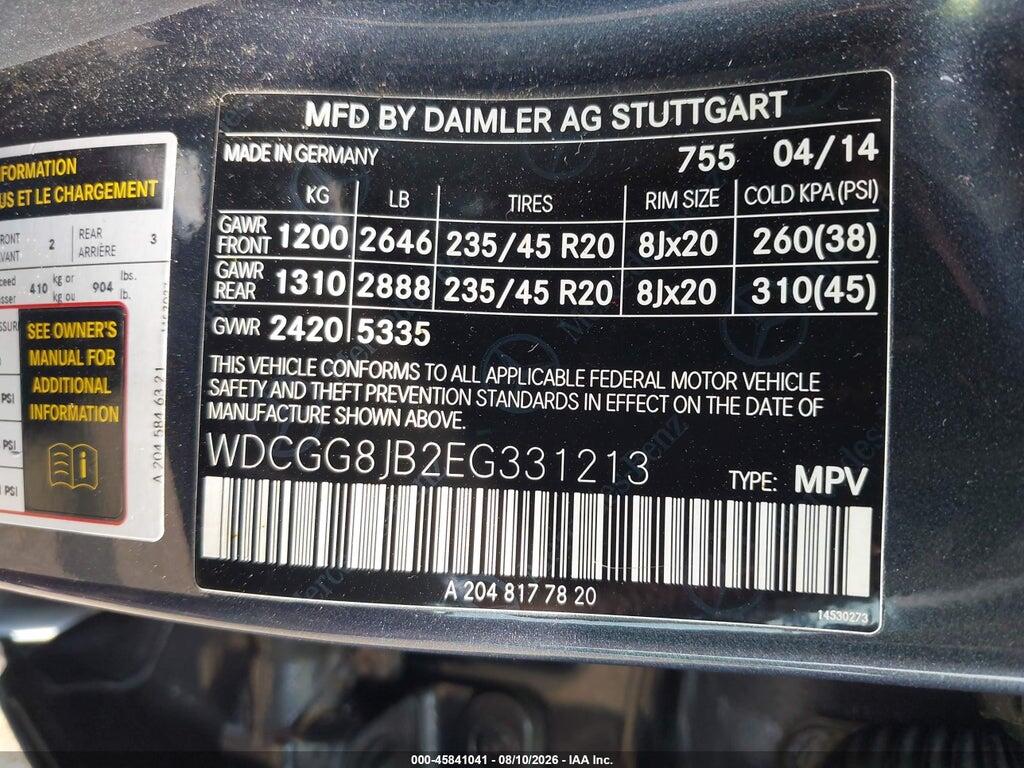WDCGG8JB2EG331213 2014 MERCEDES-BENZ GLK 350 photo no. 9