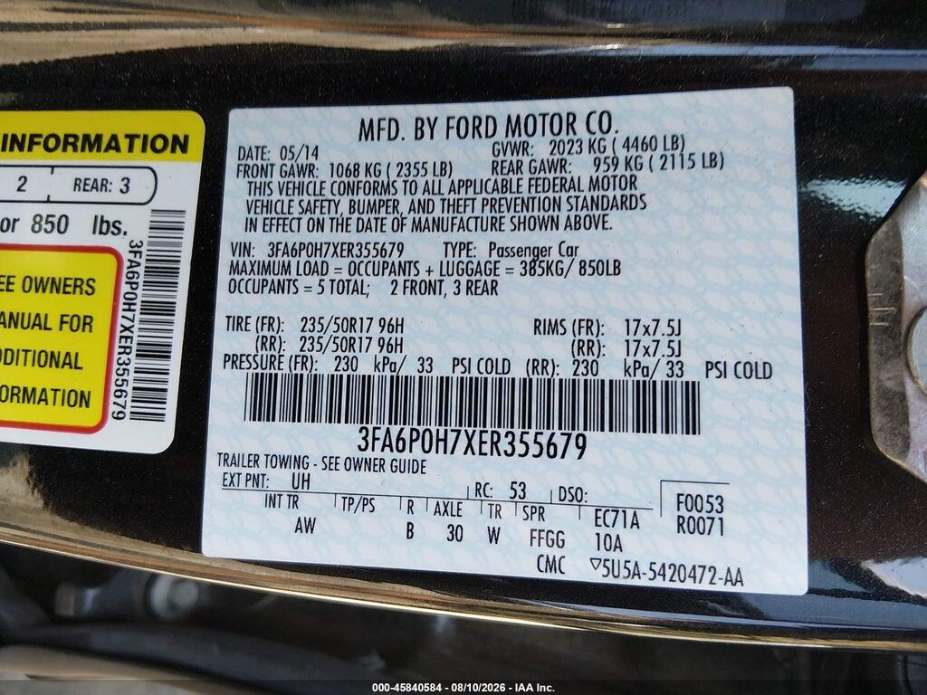 3FA6P0H7XER355679 2014 FORD FUSION photo no. 9