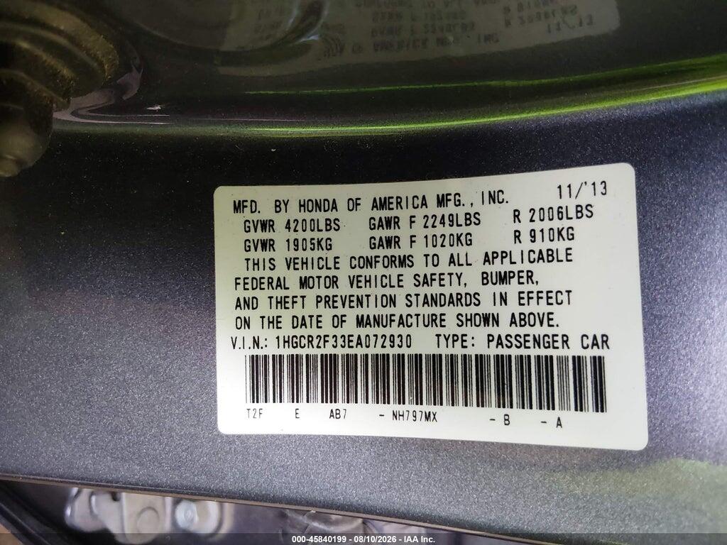 1HGCR2F33EA072930 2014 HONDA ACCORD photo no. 9