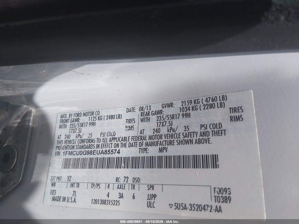 1FMCU0G98EUA85574 2014 FORD ESCAPE photo no. 9
