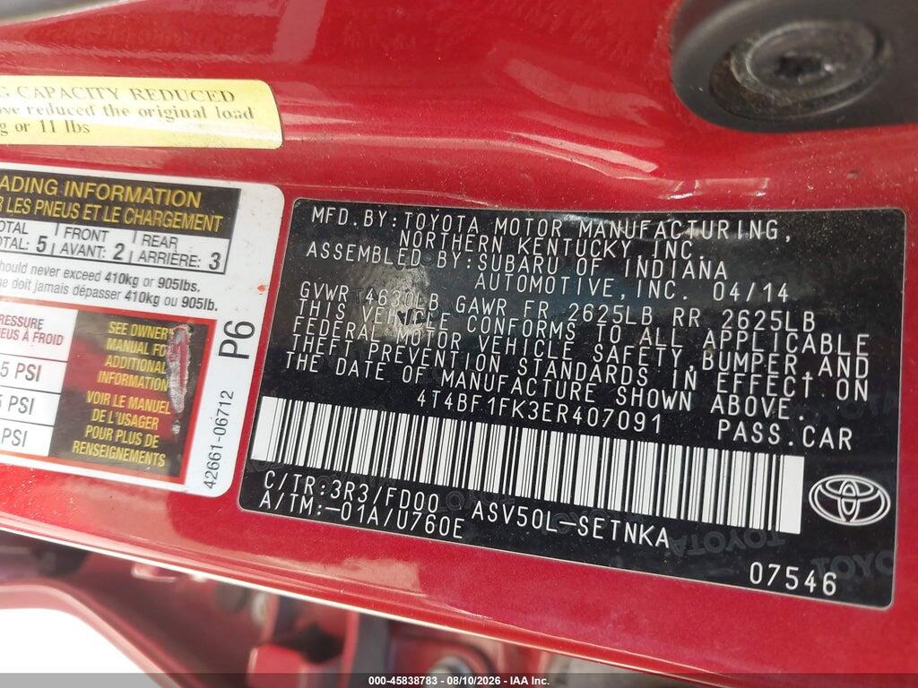 4T4BF1FK3ER407091 2014 TOYOTA CAMRY photo no. 9