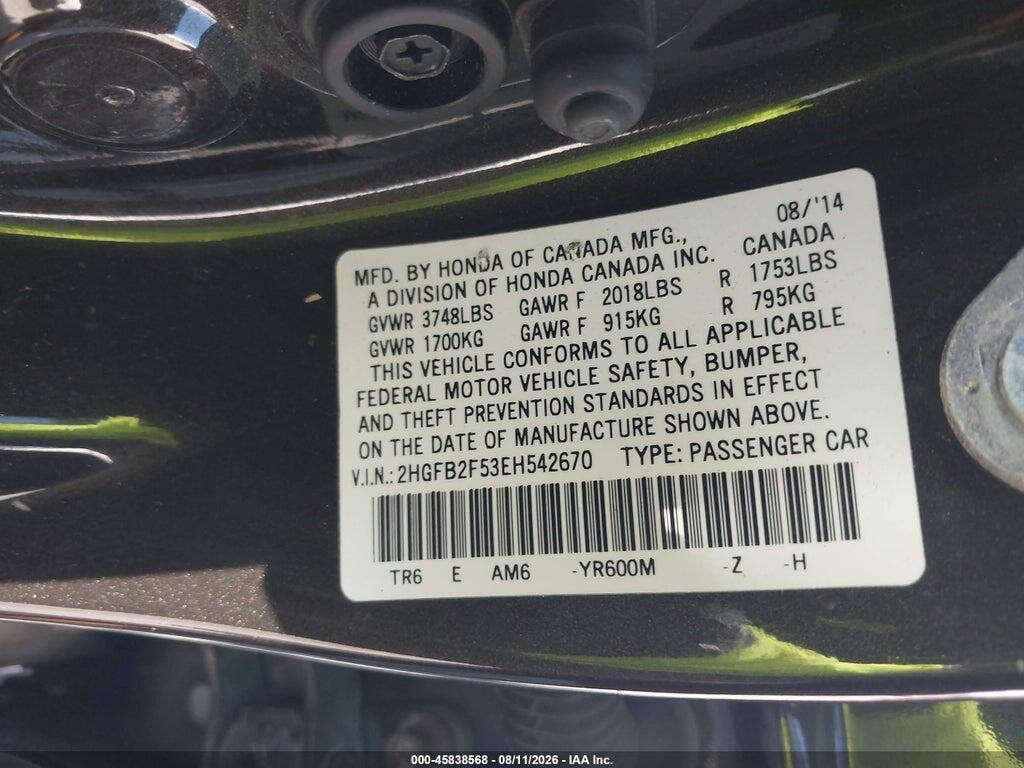 2HGFB2F53EH542670 2014 HONDA CIVIC photo no. 9