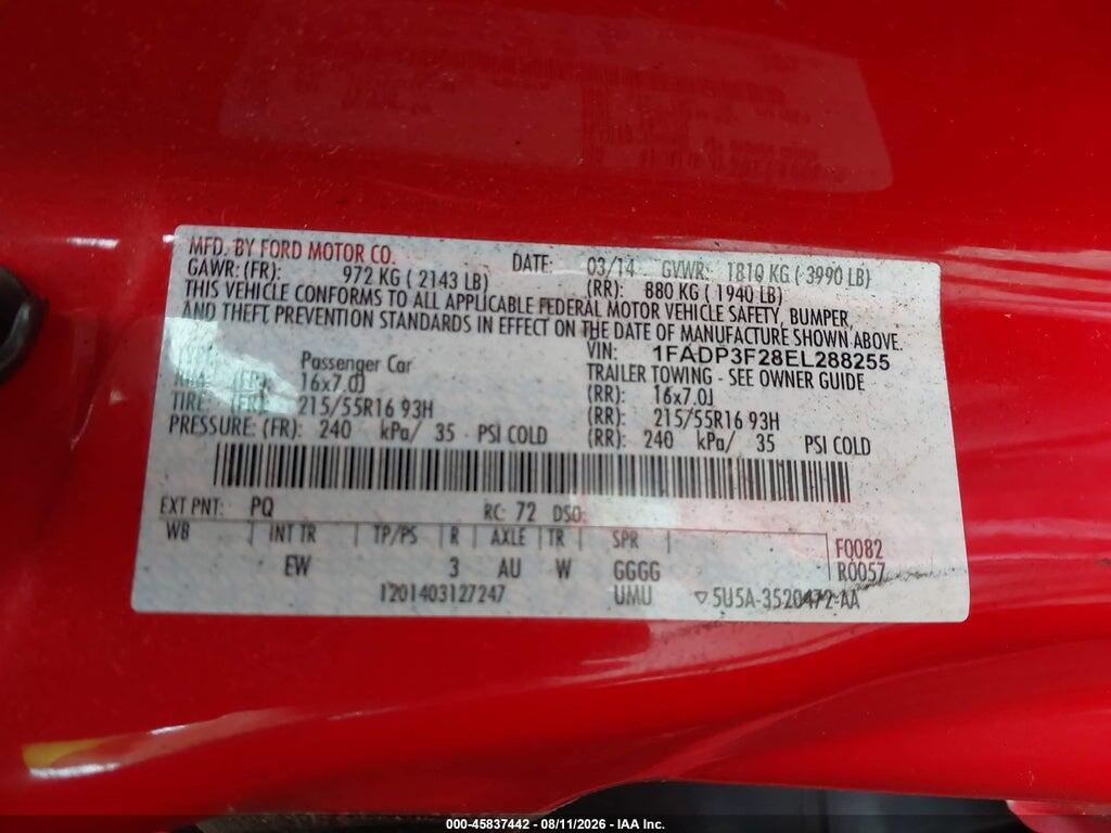 1FADP3F28EL288255 2014 FORD FOCUS photo no. 9