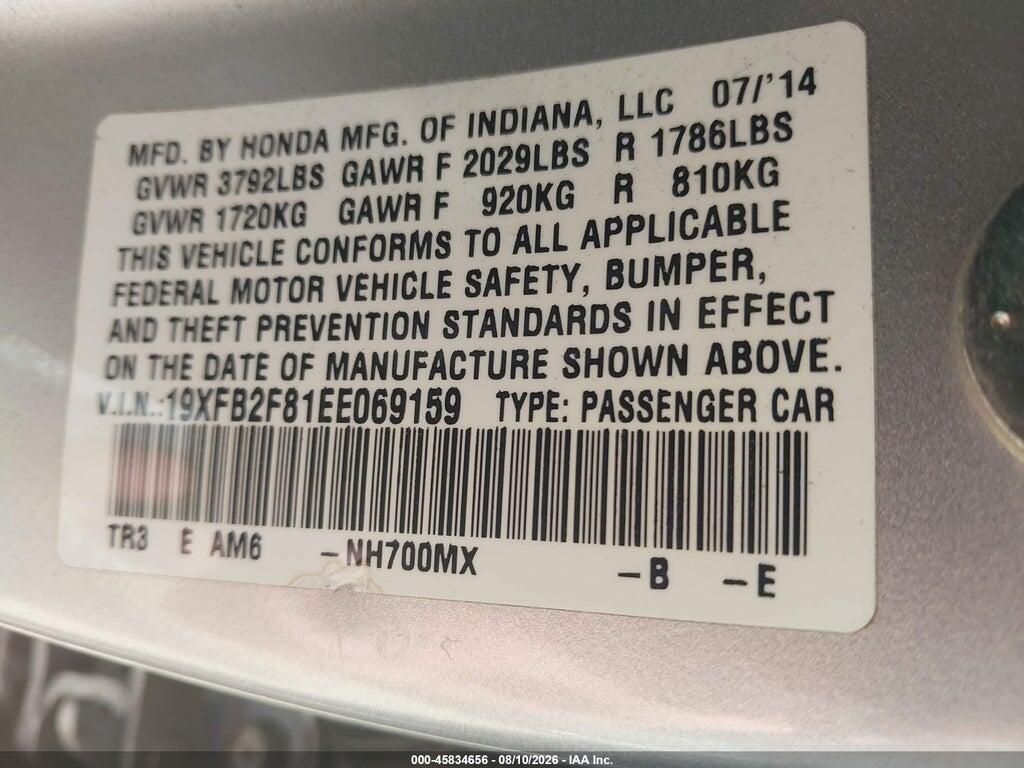 19XFB2F81EE069159 2014 HONDA CIVIC photo no. 9