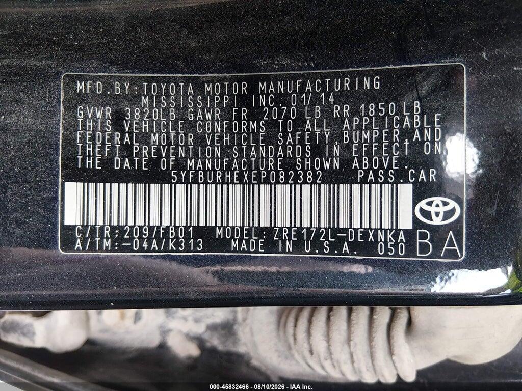 5YFBURHEXEP082382 2014 TOYOTA COROLLA photo no. 9