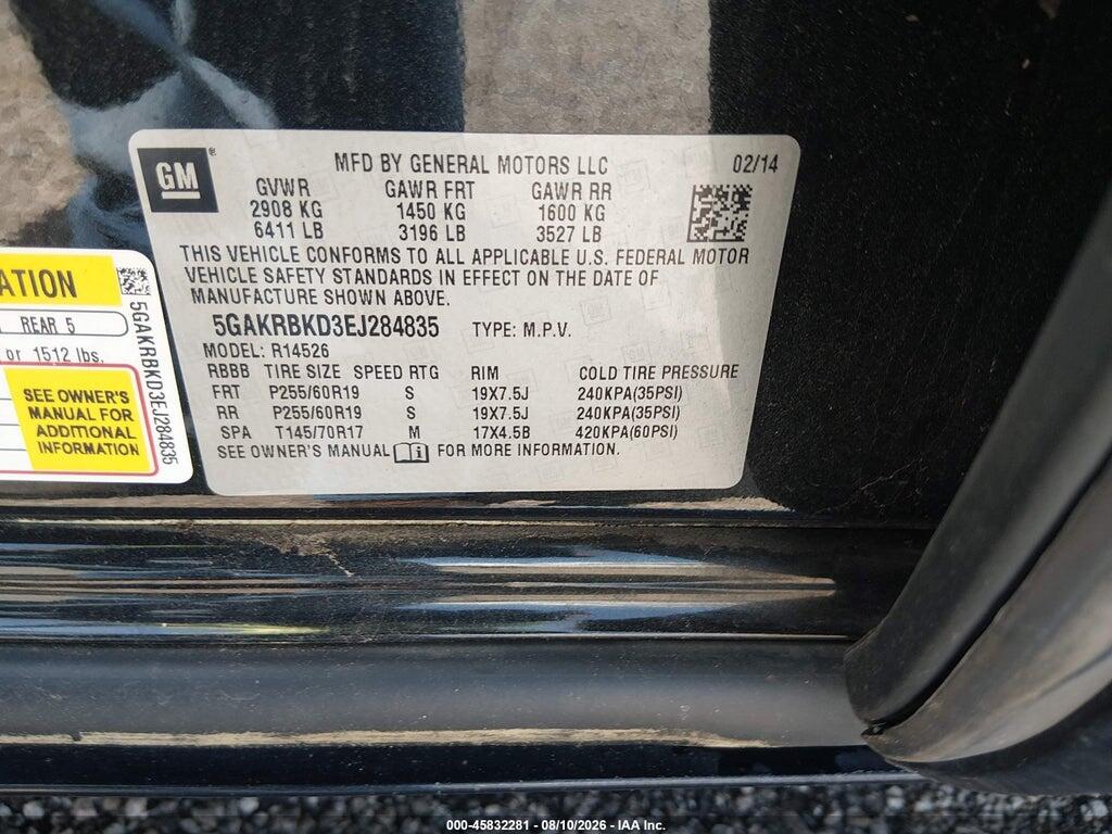 5GAKRBKD3EJ284835 2014 BUICK ENCLAVE photo no. 9