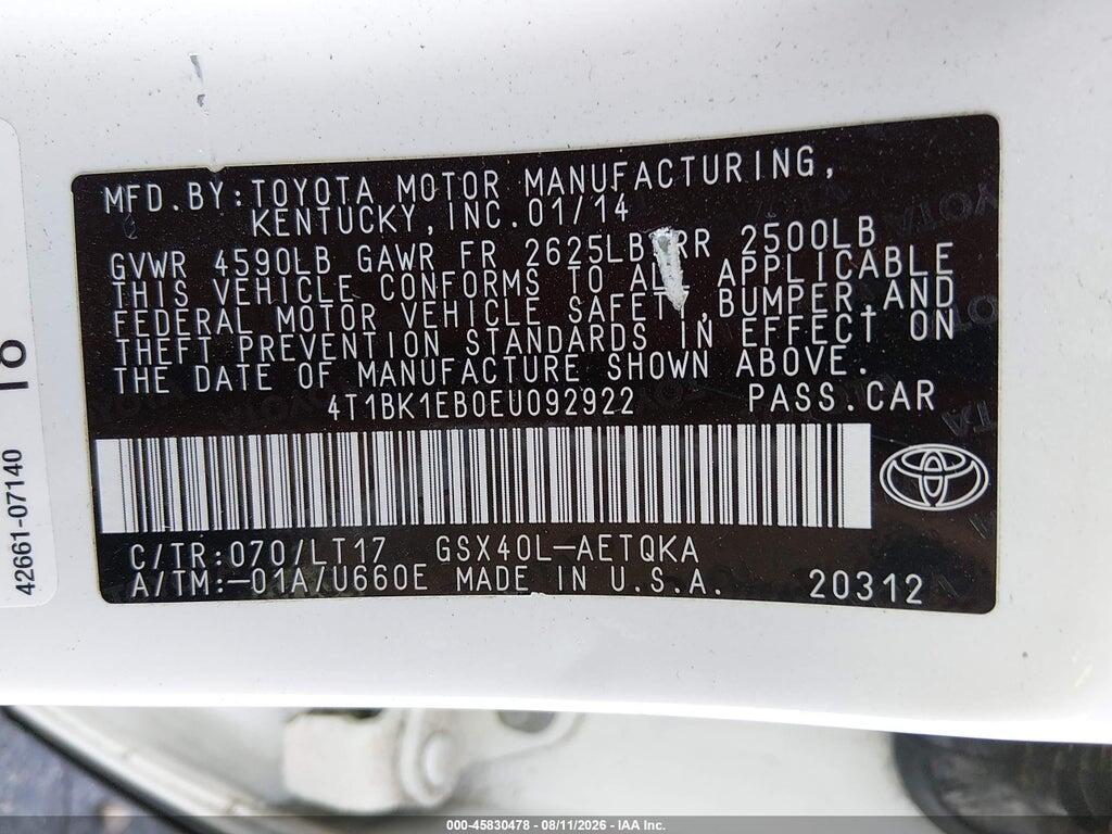 4T1BK1EB0EU092922 2014 TOYOTA AVALON photo no. 9