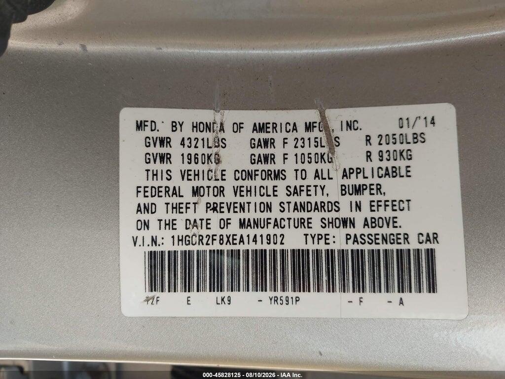 1HGCR2F8XEA141902 2014 HONDA ACCORD photo no. 9
