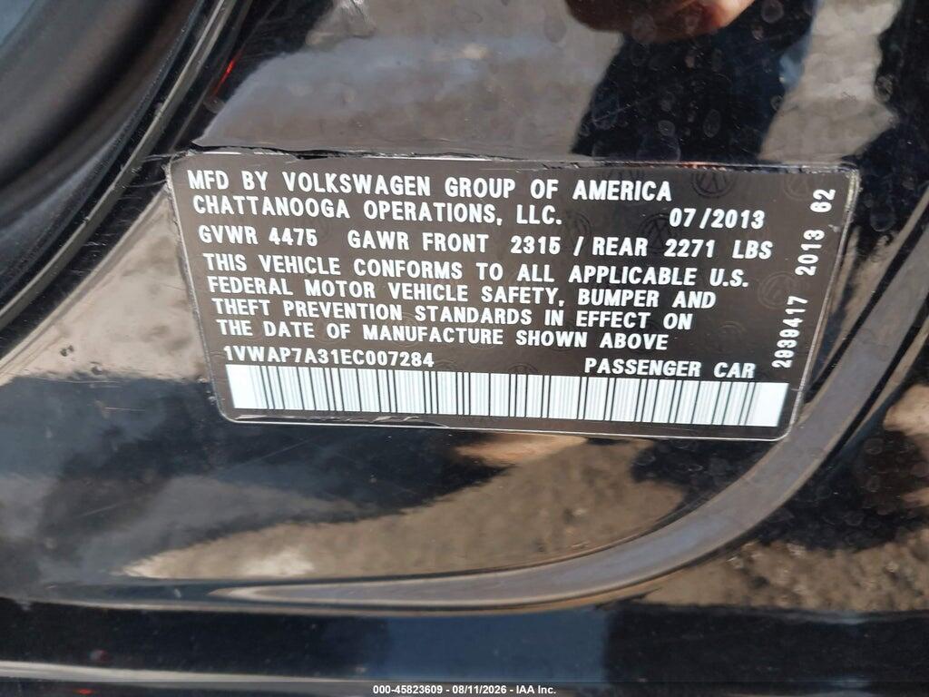 1VWAP7A31EC007284 2014 VOLKSWAGEN PASSAT photo no. 9