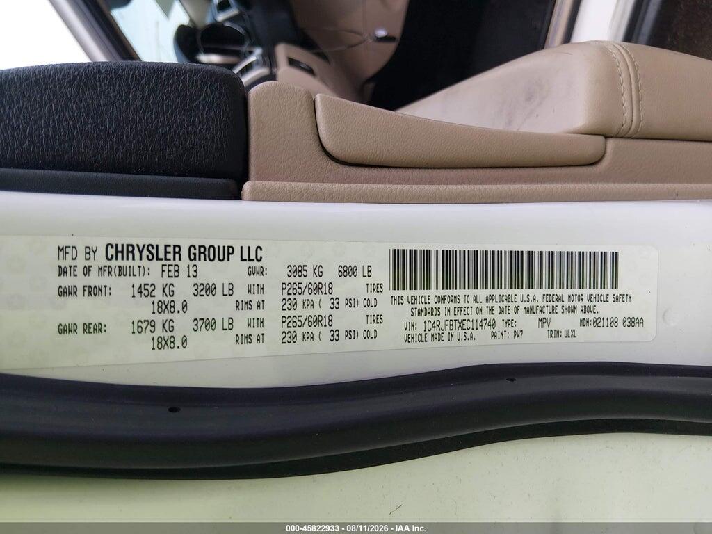 1C4RJFBTXEC114740 2014 JEEP GRAND CHEROKEE photo no. 9