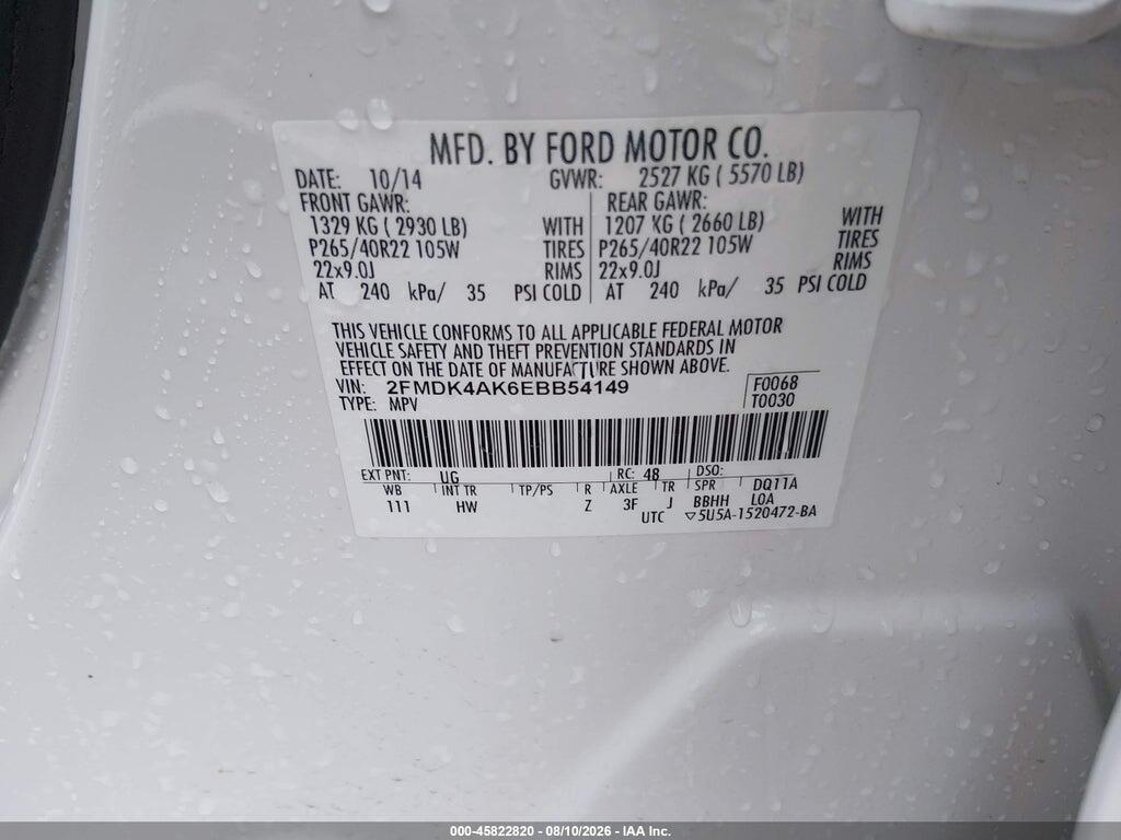 2FMDK4AK6EBB54149 2014 FORD EDGE photo no. 9