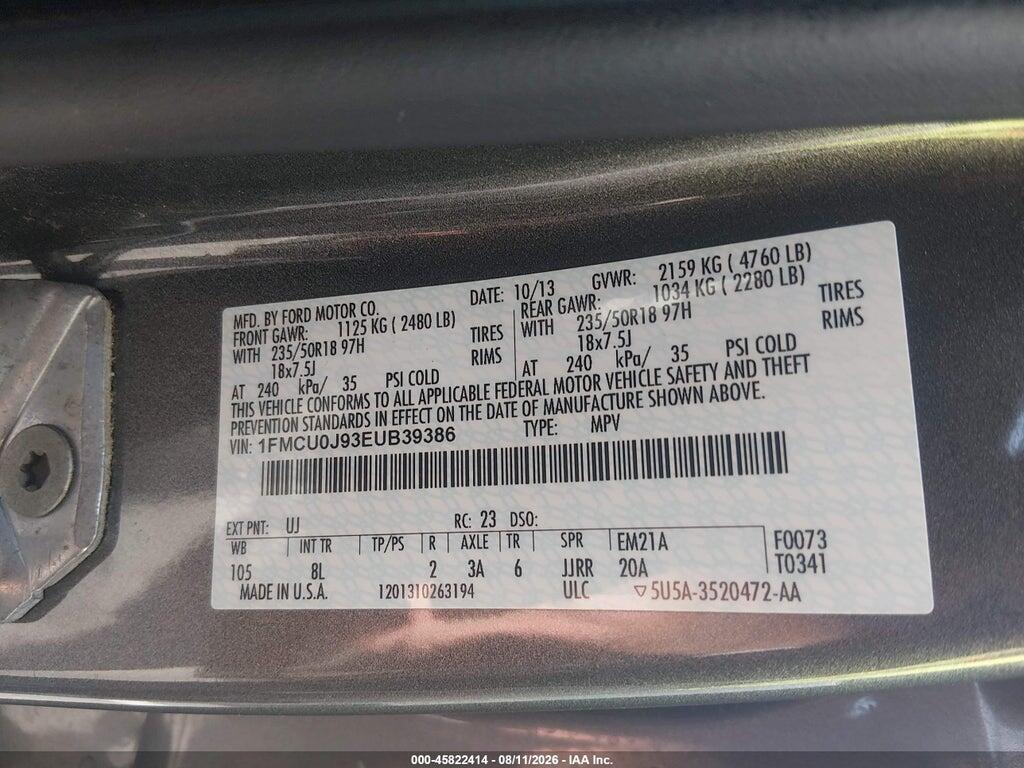 1FMCU0J93EUB39386 2014 FORD ESCAPE photo no. 9