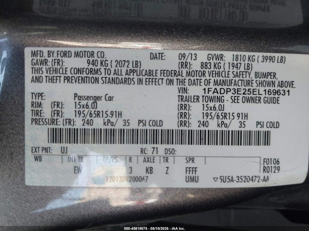 1FADP3E25EL169631 2014 FORD FOCUS photo no. 9