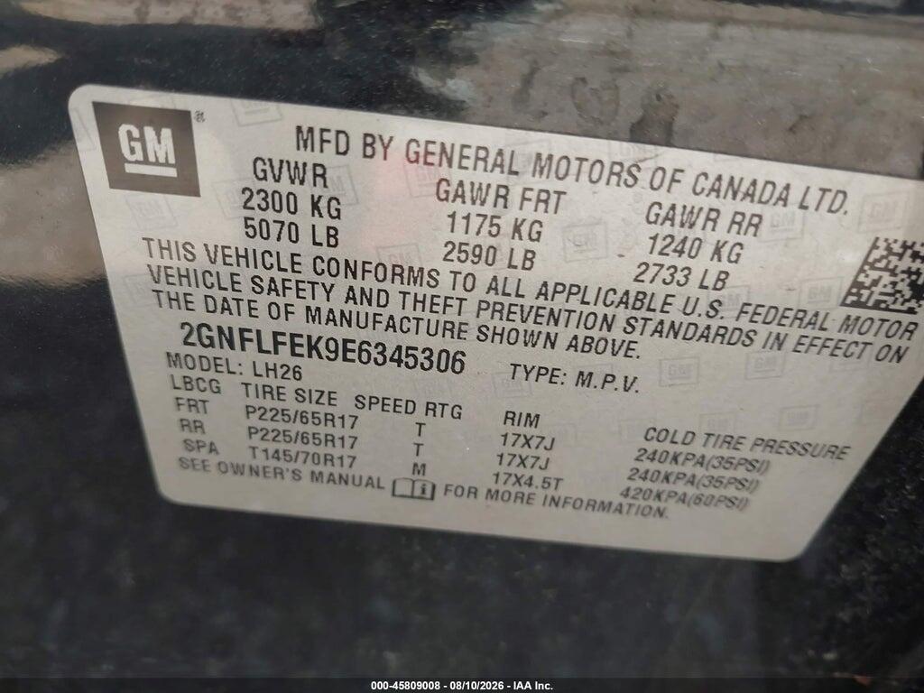 2GNFLFEK9E6345306 2014 CHEVROLET EQUINOX photo no. 9