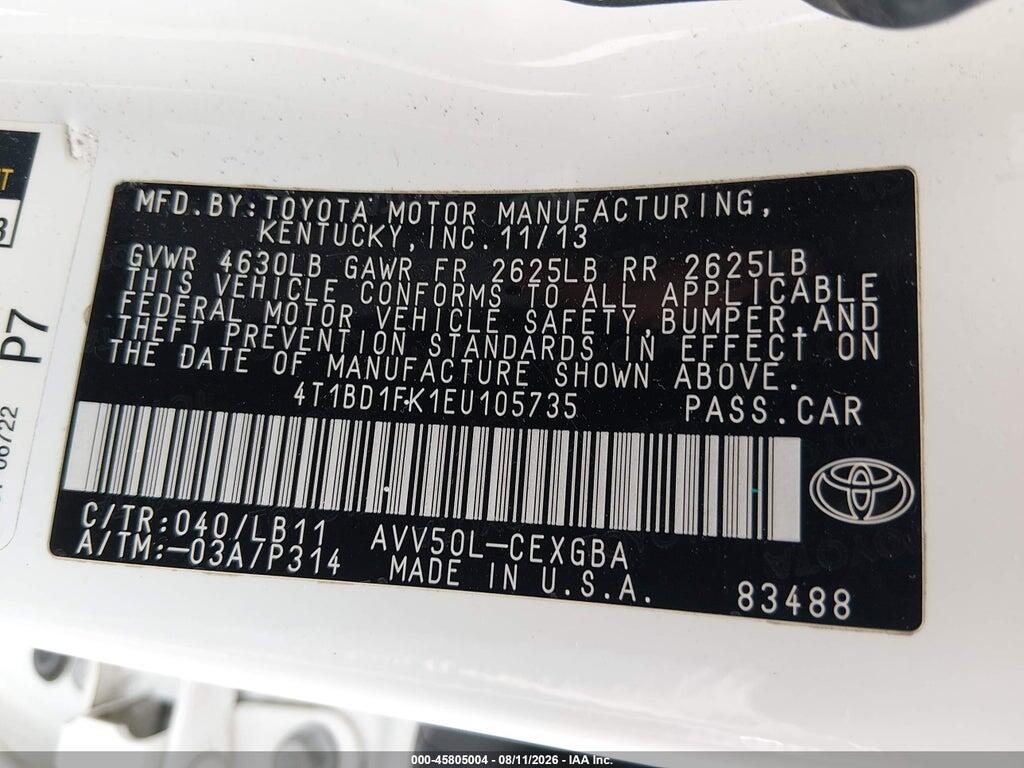 4T1BD1FK1EU105735 2014 TOYOTA CAMRY HYBRID photo no. 9
