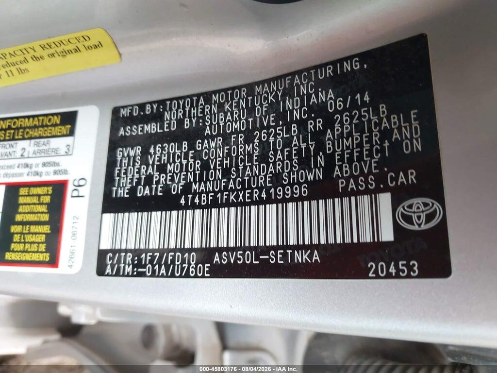 4T4BF1FKXER419996 2014 TOYOTA CAMRY photo no. 9