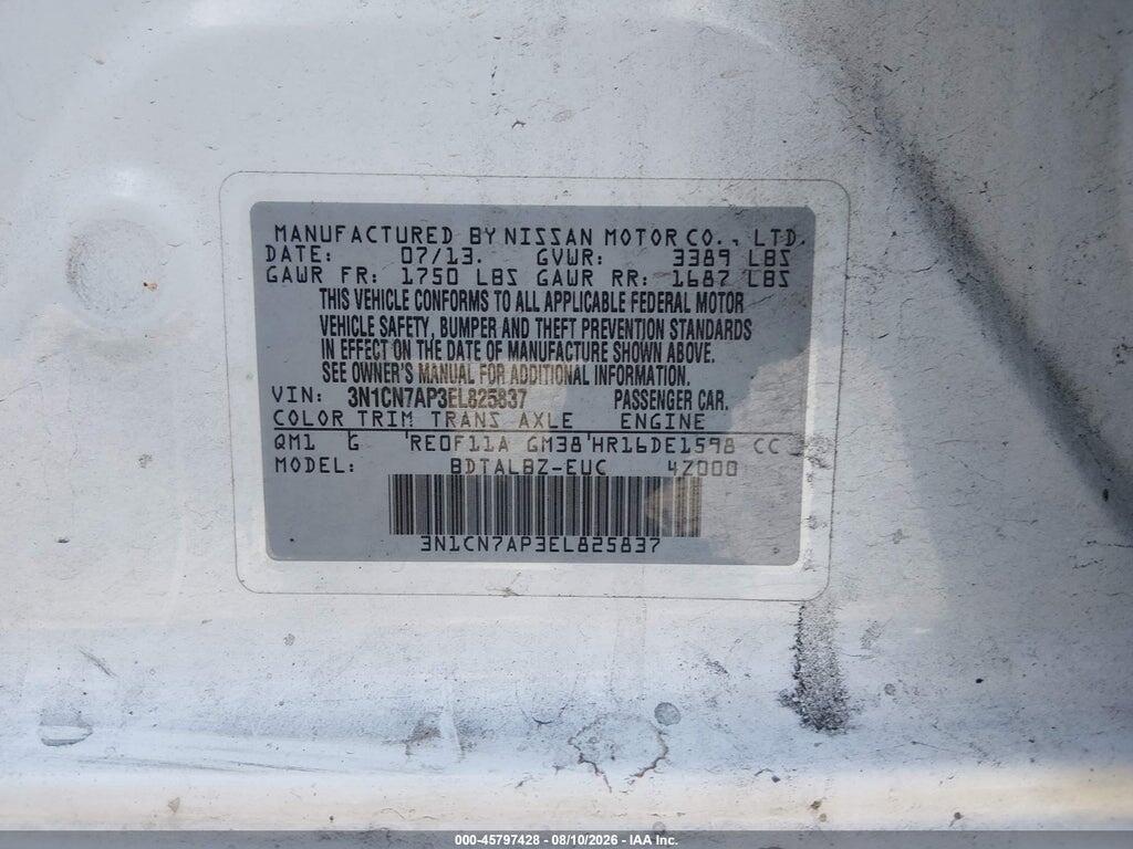 3N1CN7AP3EL825837 2014 NISSAN VERSA photo no. 9